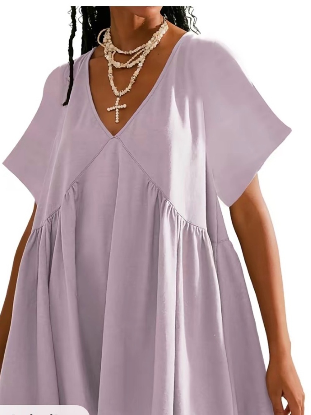 Light Lavender V-Neck Flowing Tunic Dress